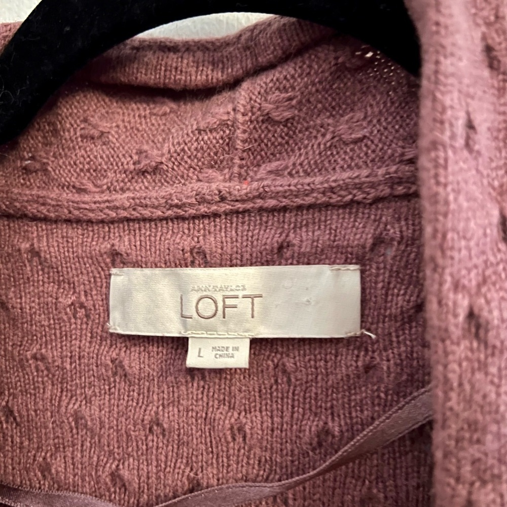 LOFT Dusty Rose Textured Dot Knit Cardigan Sz L
